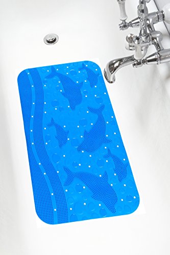 Papillon Non Slip Bath mat-Massage Dolphins Suction cups-65x37 cm, PVC, Blue, 65x37 cm