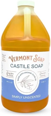 VERMONT SOAP Castile Soap Unscented, Liquid Soap, Natural Body Wash, 64 oz
