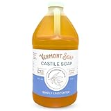 Vermont Castile Soap Unscented, Gentle Liquid Soap for Sensitive Skin & Natural Body Wash, Organic Hair Shampoo for Oily Hair, Aloe Castile Soap for Men & Women - 64 Oz