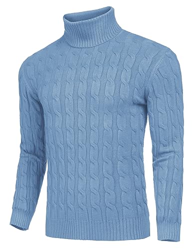 Image of COOFANDY Men's Slim Fit Turtleneck Sweater Casual Twisted Knitted Pullover | Turtleneck Design, Cable Knit Texture with Ultra Stretch, Slim Fit Thermal, Business Casual Office Wear, Fall Winter Clothing