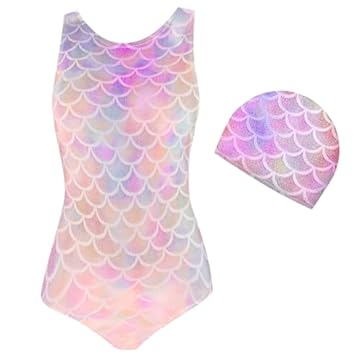 TYXHXTF Costume da Bagno per Ragazze, Sirene Costume Piscina con Cuffia da Bagno, Senza Maniche Senza Schienale, per 3-6 Y