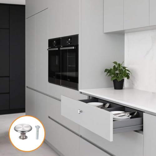 FJDRSIG 6 Pcs Cabinet Knobs, Stainless Steel Door Knobs, Wardrobe Knob, Silver Kitchen Cabinet Knob with Screws, for Chest of Drawers Furniture Cupboard Dresser Wardrobe Doors Handles&Knobs(28mm) - Image 3