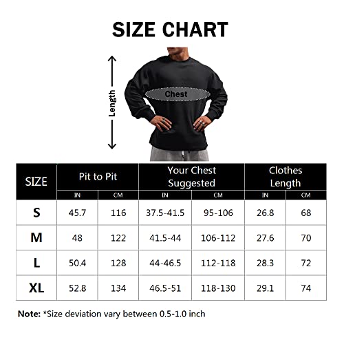 Men's Basic Long Sleeve Waffle Sweatshirt Loose Fit Workout Pullover Crewneck Shirt Black S - Image 6