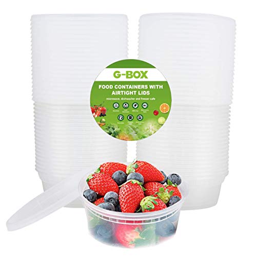G-BOX 48 Sets of 8 OZ Deli Containers, Food Storage Containers with Airtight Lids - BPA FREE - Microwave, Dishwasher, Freezer Safe - Stackable & Reusable - Suitable for Meal Prep, Soup, Slime, Fruits
