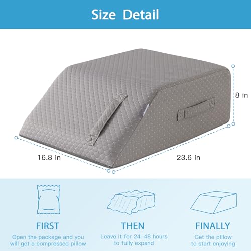 Leg Pillow Elevation Blood Circulation, Leg Wedge for Elevation for Swelling, Leg Elevating Pillow for After Surgery, Memory Foam Foot Knee Pillow for Back Sleeping 24×22×8 Inch Grey