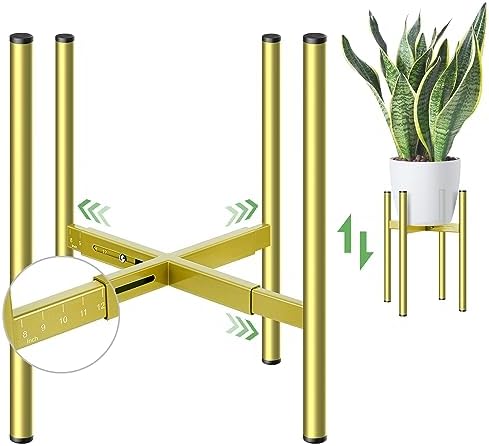 DTICON Adjustable Metal Plant Stand, Gold Plant Stands Fit 8 to 12 Inches Pots, Mid Century Modern Corner Plant Stand, Heavy Duty Large Flower Single Tall Plants Holder for Indoor and Outdoor