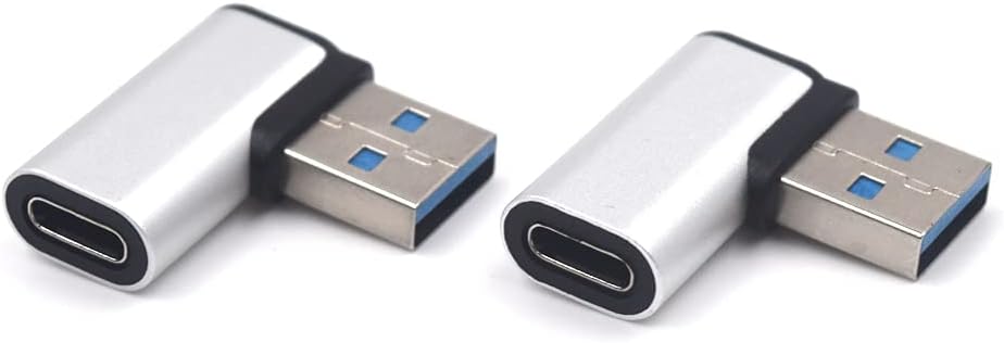 2 Pack USB 3.0 to USB 3.1 Type C Adapter, Left Angle USB 3.0 to USB 3.1 C Sync Data & Charging Converter Coupler Connector, 3A & 10Gbps
