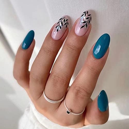 JUSTOTRY 24 Pcs Almond Short False Nails Moon,Nude French Press on Nails Pattern,Stars Fake Nails Short with Nail Glue,Oval Medium Stick on Nails for Women,Nails Fake Nail for Nails Art