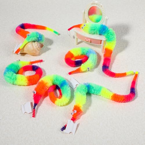 Classicseali 6 Stück Magic Twisty Worm,Interaktives Wurm Katzenspielzeug,Wurm Spielzeug für zum Spielen mit Katzen Jeden Alters,um Ihr Glück zu steigern,Regenbogenfarben