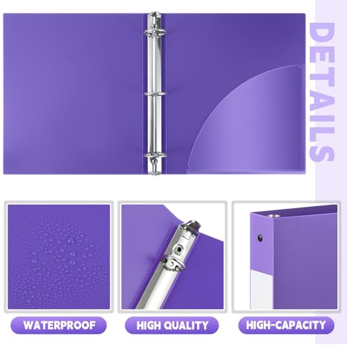 Image of Skyygemm 12 Pack 1 Inch 3 Ring Plastic Binders, Bulk Flexible PP Binders for Classroom & School Supplies, Letter Size 8.5 x 11, Holds 240 Sheets with Interior Pocket (Purple)