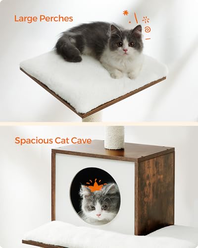 Image of Feandrea Cat Tree, 56.3-Inch Contemporary Cat Tower, Multi-Level Condo