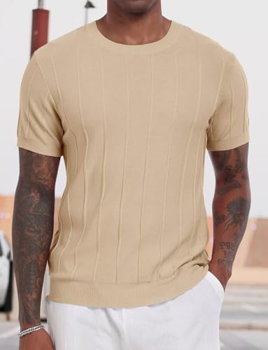 Mens Knitted Crewneck Tee Shirt Dress Summer Short Sleeve Sweater Shirt2