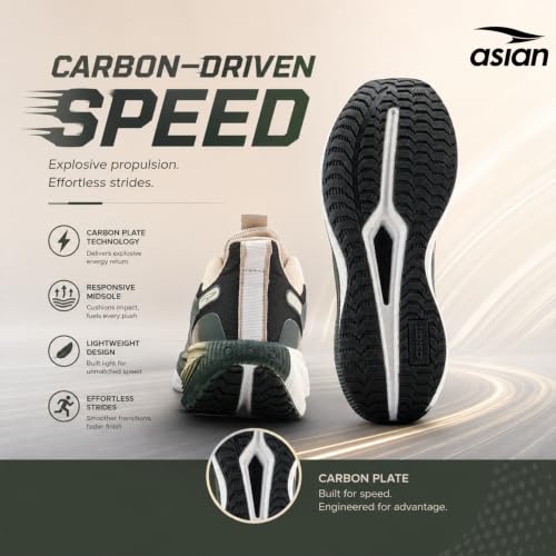 Image of ASIAN Hypercushion Carbon-10 Men's Running Shoes | Carbon Plate Technology, Breathable Knit Upper, Memory Foam Cushioning for Running, Training