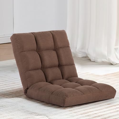 Folding Floor Chair with Back Support, Adjust Lay Flat Recliner Oversized Lounge Wide Lazy Boy Gaming Ergonomic Single Sofa Seat for Living Room Bedroom(Brown)