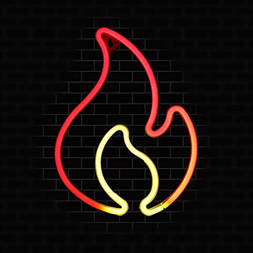 CACUINA Neon Sign, Flame Led Neon Light Wall Light Wall Decor, Battery or USB Powered Light Up Neon Sign for Bedroom, Kids Room, Living Room, Bar, Party, Christmas, Wedding