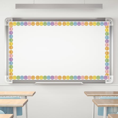 Image of Whaline 24 Pcs Boho Happy Face Magnetic Bulletin Board Border Colorful Smile Face Magnetic Strips Border Trim for Back to School Office Classroom Decor