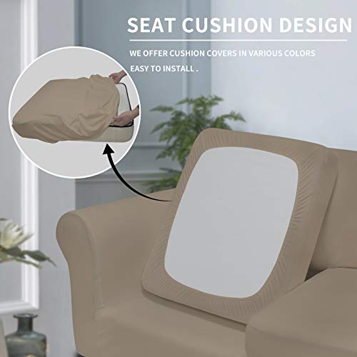 Image of Easy-Going 3 Pieces Stretch Loveseat Couch Cover for 2 Cushion Washable | Sofa Slipcover for Stretch 2 Separate Sectional Cushion Couch - Furniture Protector for Pets, Kids Natural