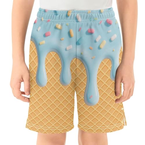 Boys Athletic Shorts Basketball Shorts Colorful Ice Cream Teens Hiking Gym Shorts with Pocket 7-15 Y2