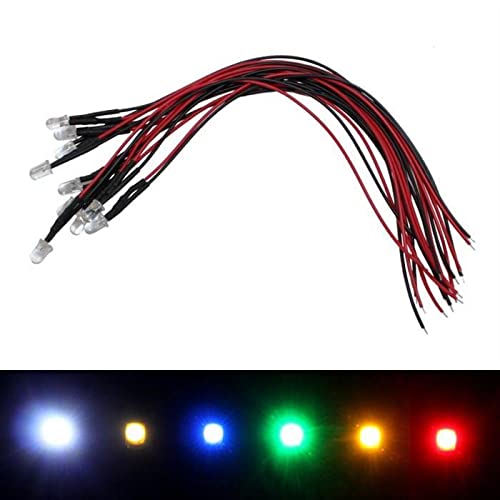 Lumonic 10x LEDs Superbright con resistencia para aplicaciones de 24V   LED de alta potencia con cable de conexión para soldar para el bricolador en Blanco 3000K   Diámetro: 5mm