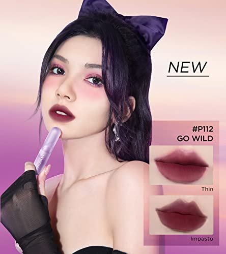 Colorkey Velvety Mousse Fluffy Lip Mud (P112 Go Wild), Matte Lipstick Long Lasting Smooth Velvet Lip Stains Lip Tint Beauty Lips Makeup | Mud Texture, Sunset Warm Colors, Microbow 10° Fluffy Lip Brush #TOP2