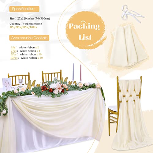 5 Pieces 10Ft Wedding Table Runner Ivory Chiffon Table Runners Sheer Wedding Arch Overlay Fabric For Birthday Bridal Party Decorations #TOP5