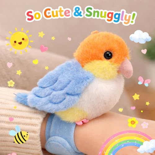 Image of Babique Plush Bird Wristband Toy for Kids | Soft Stuffed Animal Slap Band Bracelet | Cute Baby Soft Toy Wrap Wristband for Boys & Girls | Mini Colorful Plush Gift for Kids
