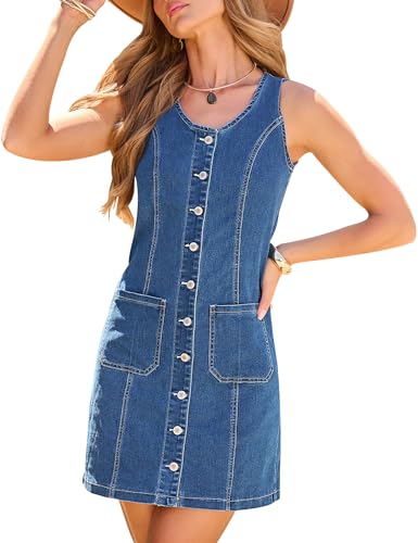 luvamia Blue Jeans Dress for Women Denim Cute Summer Dresses for Women Classic Blue Size Medium Size 8 10