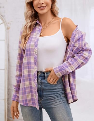 Image of SANGTREE Women and Girls Long Sleeve Flannel Casual Button Down Plaid Shirt