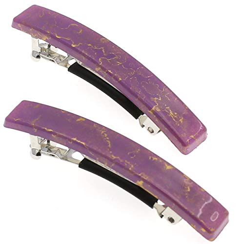 Camila Paris CP3039 French Hair Barrette Clip for Girls, Set of 2 Purple Rubberized Metal Clasp Strong Hold Grip Hair Clips for Women, No Slip Durable Styling Girls Hair Accessories, Made in France