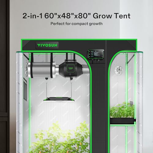 VIVOSUN 2-in-1 Grow Tent, 60"x48"x80" High Reflective Mylar with Multi-Chamber and Floor Tray, 5x4 for Hydroponic Indoor Plant