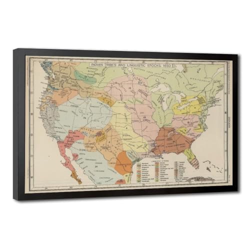 Carte tribus indiennes amérindiennes grand format cadre inclus