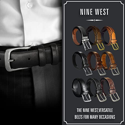 Nine West Mens Belt Vegan Leather Regular Dress Casual Everyday Belt 32mm Wide, Catskill Black Belt Designed in the USA, M4
