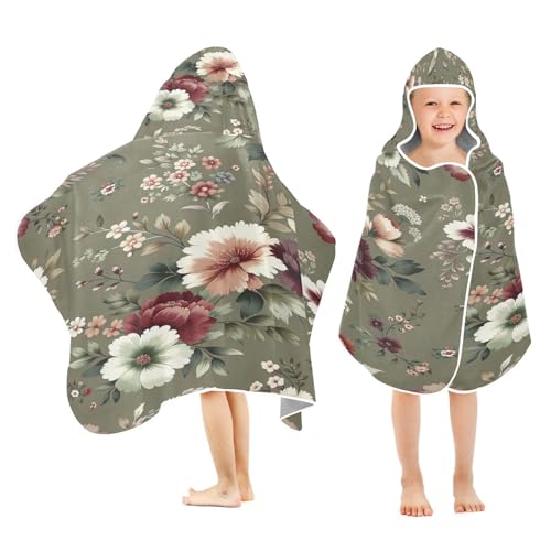 Kigai Peony Flower Hooded Beach Towel for Kids Soft Absorbent Quick Dry Bath Towel with Hood Lightweight Toddler Shower Pool Bath Wrap for Boys Girls