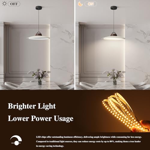 Image of BOKT Large Led Pendant Lights Kitchen Island Unique Adjustable Pendant Lamp Industrial White Light Fixture with Dome Lampshade for Bathroom Bedroom Hallway