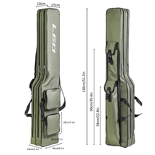 LEOFISHING Fishing Tackle Storage Bag 130cm/4.27ft Portable Fishing Rod Reel Organizer Fishing Pole Gear Tool Cases Carrier Two Layer Durable Oxford Large Capacity Travel Fishing Cover Bag 5 Color (Green)