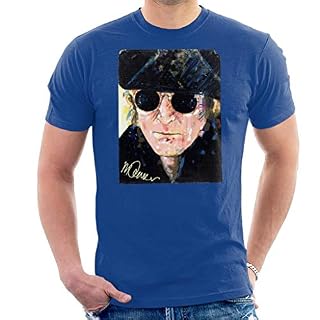 VINTRO John Lennon T-shirt pour homme avec chapeau et lunettes de soleil Motif Portrait original par Sidney Maurer – Bleu – Large - Les Beatles, Paul McCartney, John Lennon, RIngo Starr, George Harrison