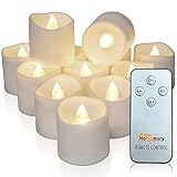 Homemory 12Pack Remote Control Flameless LED Votive Candles, Long Lasting Battery Operated Tea Light with Timers, Electric Fake Candles in Warm White for Wedding & Festival Celebration Decorations
