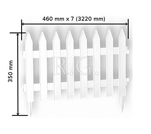 rg-vertrieb Gartenzaun 3,20m Weiß Zierzaun Lattenzaun Beetumrandung | 7 Module Kunststoff Zaun Friesenzaun | Höhe 35cm | Wetterfest, UV- & Frostsicher | Einfache Klick-Montage