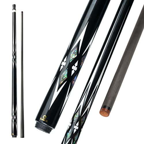 KONLLEN Cue-X de Fibra de Carbono con Incrustaciones de Concha de abulón, Taco de Billar sin Envoltura, tecnología Negra, Billar de Baja desviación, 12,5mm, 147cm, HQ-11F Cover