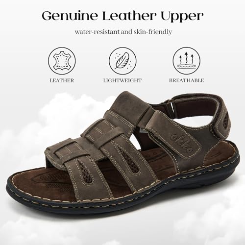 Image of OKKO Mens Leather Sandals Open Toe Athletic Fisherman Sandal Casual Summer Outdoor Shoes for Men