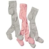 wellyou – Kinder Strumpfhosen Mädchen – 3er Set Baby-Strumfhosen in Rosa Uni, Grau Uni & gepunktet – Baumwollstrumpfhosen einfarbig & mit Muster – Made in EU (gr 86-92 | 12-24 Monate)