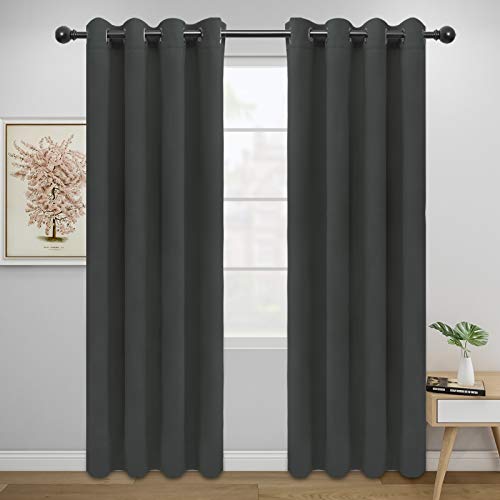Image of Easy-Going Blackout Curtains for Bedroom, Solid Thermal Insulated Grommet and Noise Reduction Window Drapes, Room Darkening Curtains for Living Room, 2 Panels (52x84 in,Dark Gray)