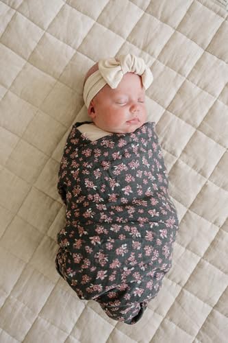 Image of Mebie Baby Olive Bloom Muslin Swaddle, Modern and Neutral Blanket for Baby Girl or Boy, 0-3 Month, Comfy Wrap