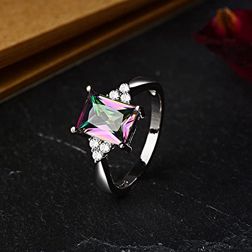 925 Sterling Silver Perfect Princess Cut Shiny Square Colourful CZ Crystal Diamond Wedding Ring Size 6-9 for Women4