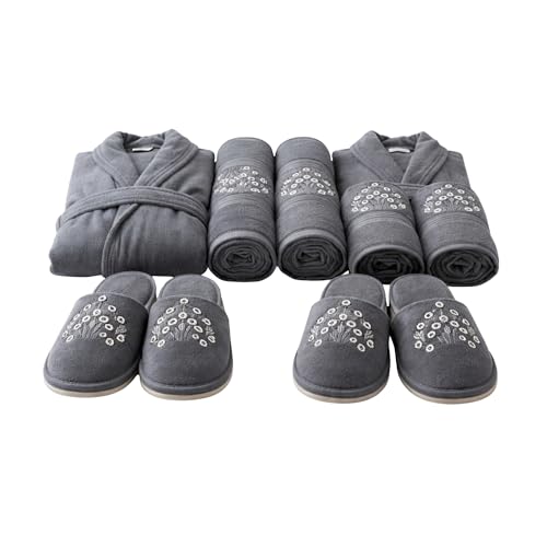 8-Piece Terry Cotton Bathrobe Set | Luxury Gents & Ladies Robe with Towels, Hand Towels & Slippers | Soft, Absorbent & Premium Spa Set