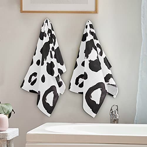Leopard Print Cheetah Black White Towels Set Of 2 Hand Towel Absorbent Face Towel Soft Dish Towels For Gym Bath Kitchen Decor 28X14 Inches #TOP3
