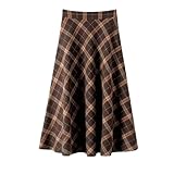 ITAMCO Falda a cuadros de Tweed for mujer, falda larga holgada estilo retro británico, midi de cintura alta y corte en A (Color : Coffee, Size : M)
