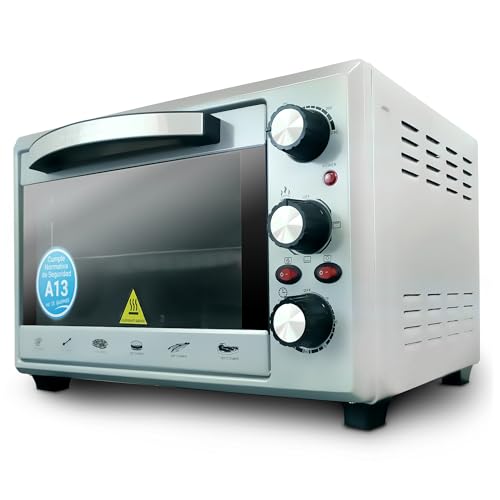Horno eléctrico multifunción de sobremesa de 28L a 63L con ventilación convección y 3 funciones de calor. Selector de temperatura hasta 230ºC. Temporizador hasta 60 min - de 1600W a 2300W (GRIS, 28L)