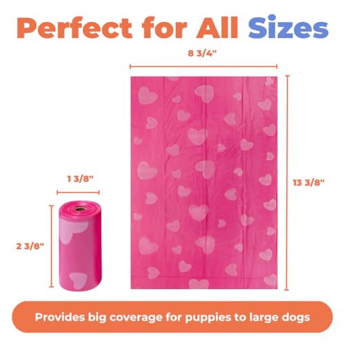 Image of Best Pet Supplies Dog Poop Bags, Rip-Resistant and Doggie Waste Bag Refills with d2w Controlled-Life Plastic Technology - Pack of 150, Pink Heart (Scented)