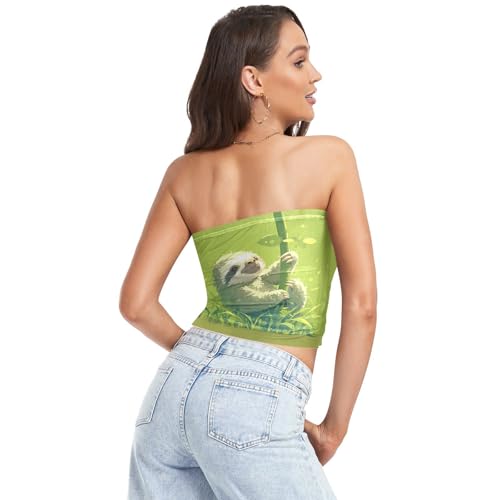 Green Sloth Women's Strapless Crop Tops with Mesh Strapless Bras for Women Tank Top for Teen Nursing2